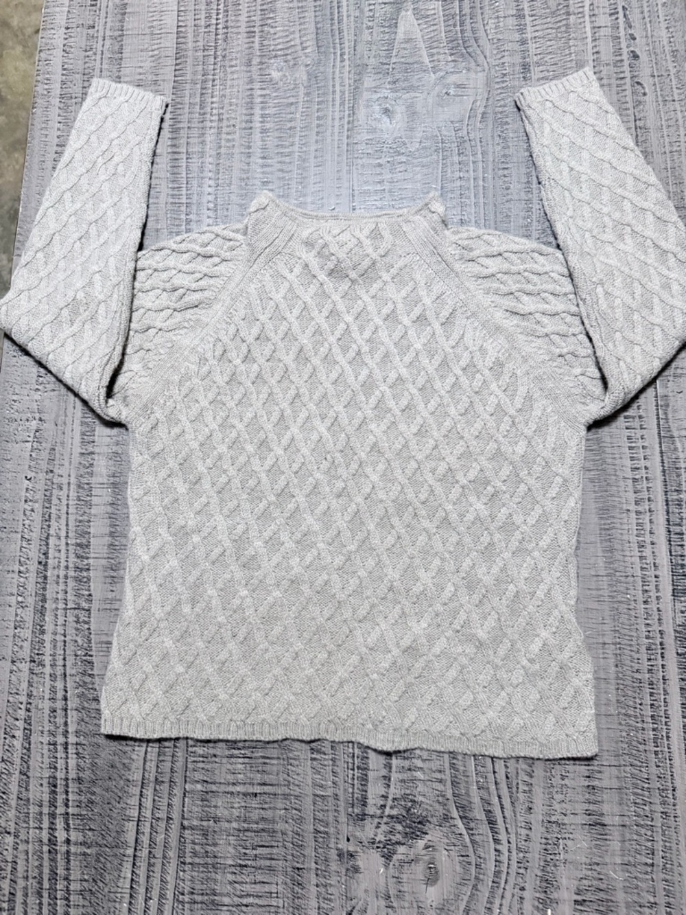 Evan Picone Light Gray Cable Knit Crewneck Sweater